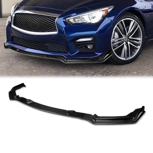 LIP FRONTAL 14-17 INFINITI Q50 - FITS SPORT MODELS ONLY - REQUIRES DRILLING BUMPER FOR INSTALLATION - 3PC - REAL CARBON FIBER
