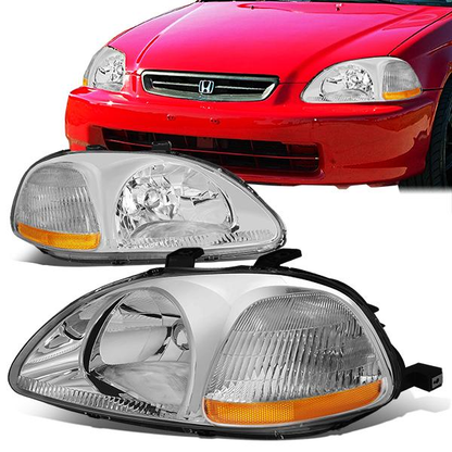 FAROS 96-98 HONDA CIVIC 2/3/4-DOOR - H4 LOW BEAM / HIGH BEAM - CHROME HOUSING / AMBER CORNER