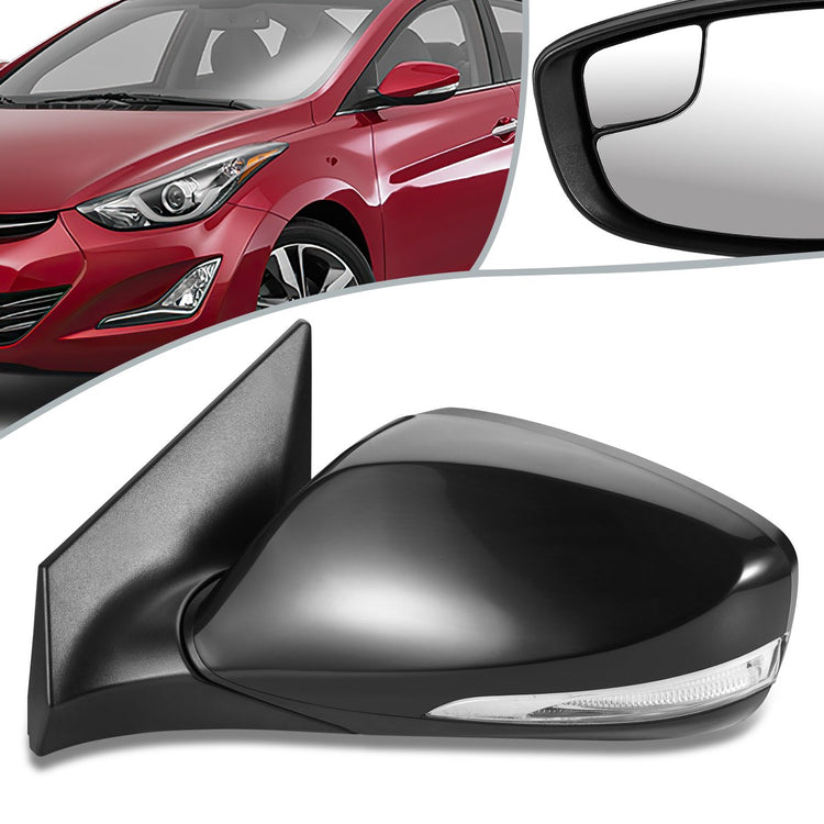 RETROVISOR MIRROR - OEM - 11-13 HYUNDAI ELANTRA - POWERED - HEATED - W/ SIGNAL LIGHT - FOLDING - W/ SPOTTER GLASS - BLACK MATERIAL - LEFT