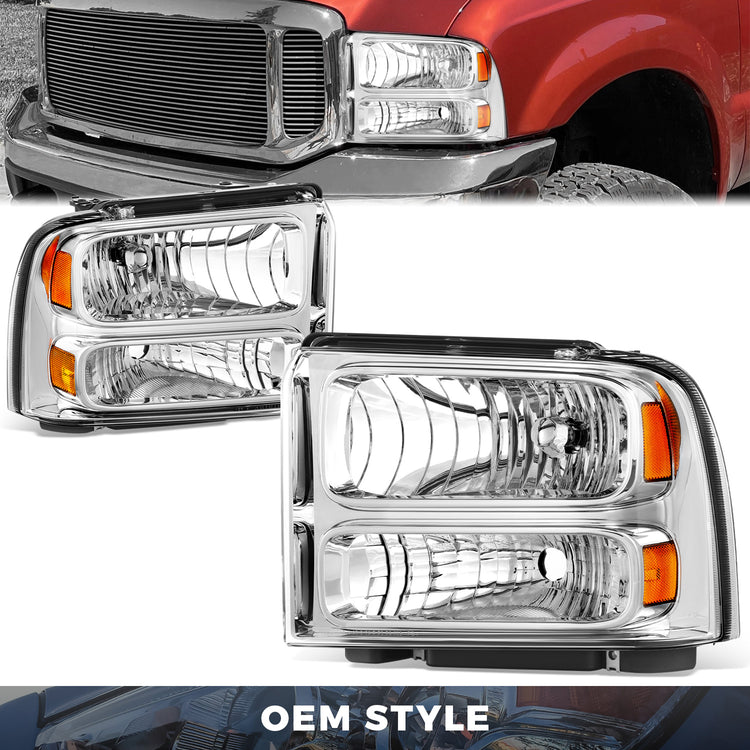 FAROS 04 FORD SUPER DUTY ONE PIECE HEADLIGHT WITH WIRE BULBS AND INSTRUCTION (CHROME HOUSING WITH AMBER REFLECTOR)