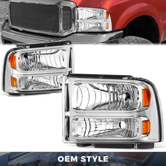 FAROS 04 FORD SUPER DUTY ONE PIECE HEADLIGHT WITH WIRE BULBS AND INSTRUCTION (CHROME HOUSING WITH AMBER REFLECTOR)