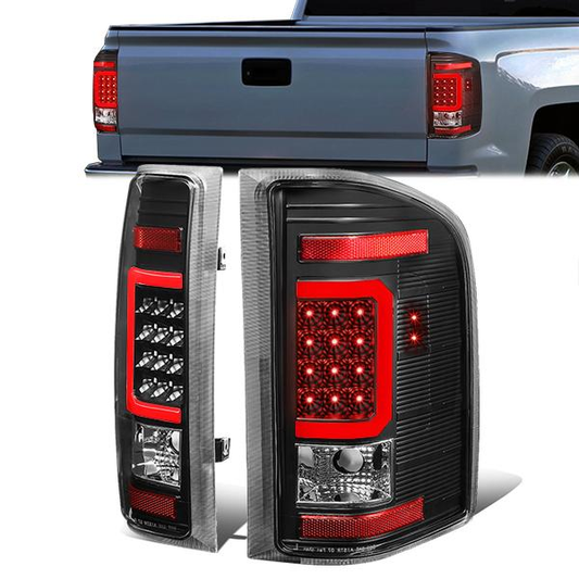 FAROS TRASEROS 07-13 CHEVY SILVERADO 1500 , GMC SIERRA 1500 / 07-14 CHEVY SILVERADO 2500HD , 3500HD , GMC SIERRA 2500HD , 3500HD - RED 3D STRIP - LED - BLACK / CLEAR