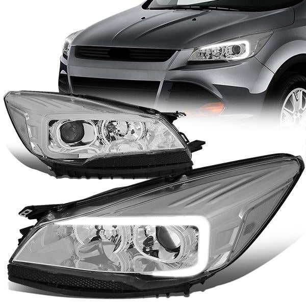 FAROS 13-16 FORD ESCAPE - 3D - LED DRL - PROJECTOR - CHROME HOUSING / CLEAR CORNER - H1 LOW BEAM / H8 HIGH BEAM / 168 MARKER BULB