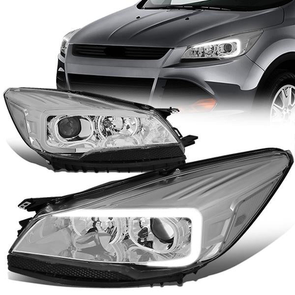 FAROS 13-16 FORD ESCAPE - 3D - LED DRL - PROJECTOR - CHROME HOUSING / CLEAR CORNER - H1 LOW BEAM / H8 HIGH BEAM / 168 MARKER BULB
