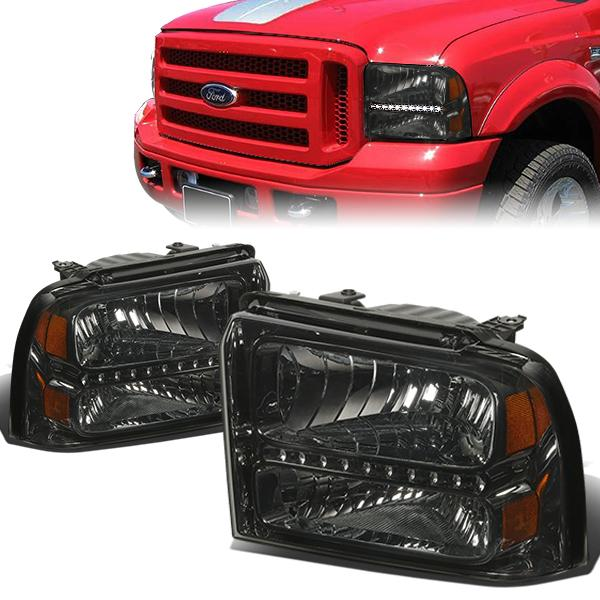 FAROS 05-07 FORD F-250, F-350, F-450, F-550 2/4-DOOR SUPER DUTY - H13 LOW BEAM / HIGH BEAM - LED - SMOKE HOUSING / AMBER CORNER