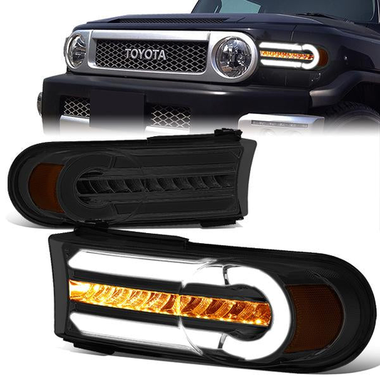 CUARTOS LUZ 07-14 TOYOTA FJ CRUISER - 3D - LED - DRL - 2PC - CHROME HOUSING / SMOKE LENS / AMBER CORNER