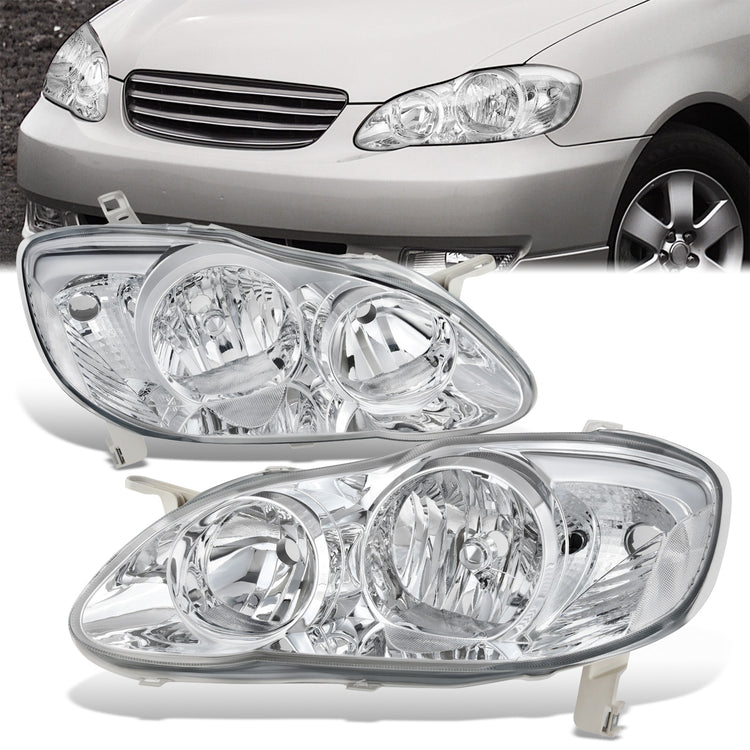 FAROS 03-08 TOYOTA COROLLA - 9006 LOW BEAM / 9005 HIGH BEAM / 3157A TURN SIGNAL - CHROME HOUSING / CLEAR CORNER