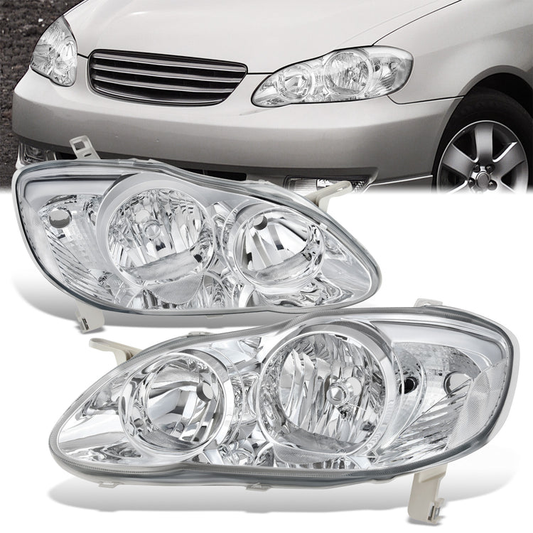 FAROS 03-08 TOYOTA COROLLA - 9006 LOW BEAM / 9005 HIGH BEAM / 3157A TURN SIGNAL - CHROME HOUSING / CLEAR CORNER