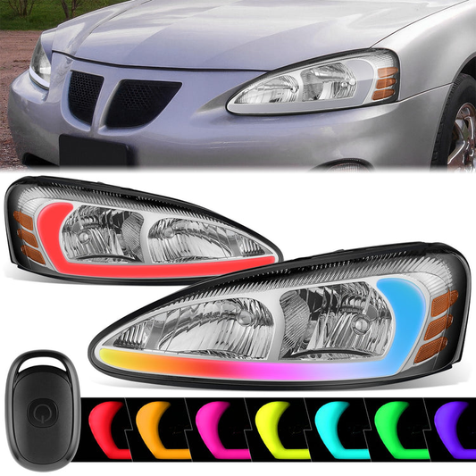 FAROS RGB LED - PONTIAC GRAND PRIX 2004-2008 - 9006 LOW / 9005 HIGH / 194 SIDE MARKER - CHROME HOUSING / AMBER CORNER
