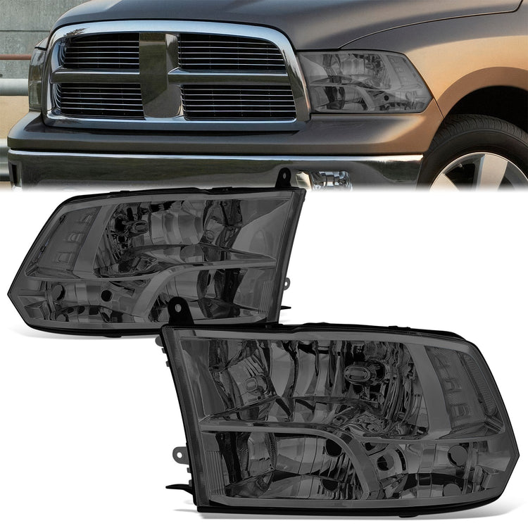 FAROS 09-10 DODGE RAM 1500 / 2010 DODGE RAM 2500 / 2010 DODGE RAM 3500 / 11-12 RAM 1500 / 11-12 RAM 2500 / 11-12 RAM 3500 - FITS MODELS WITH QUAD BEAM HALOGEN HEADLIGHTS - 9005 HIGH BEAM / H11 LOW BEAM / 3157NA TURN SIGNAL - SMOKED HOUSING / CLEAR CORNER