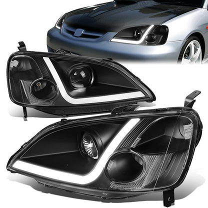 FAROS 01-03 HONDA CIVIC COUPE / SEDAN - LED RUNNING LIGHT REQUIRES WIRING INTO EXISTING LIGHTING WIRE HARNESS - LED DRL - PROJECTOR - BLACK HOUSING / CLEAR CORNER - H7 LOW BEAM / H7 HIGH BEAM