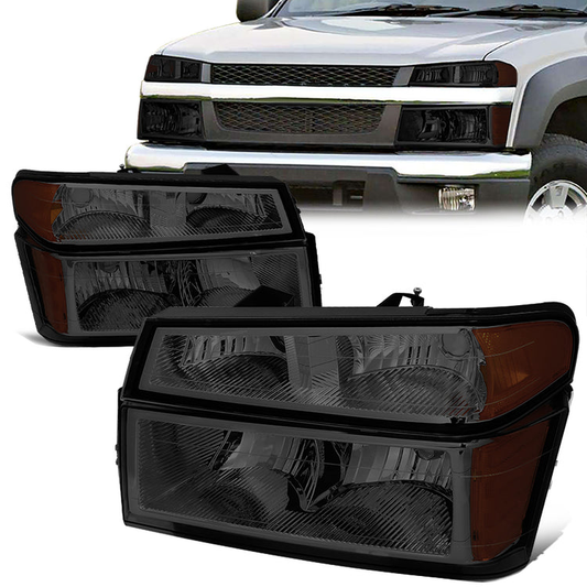 FAROS 04-12 CHEVY COLORADO , GMC CANYON / 06 ISUZU I-280 , I-350 / 07-08 ISUZU I-290 , I-370 2/4-DOOR - 4PC - SMOKE HOUSING / AMBER CORNER - 9006 LOW BEAM / 9005 HIGH BEAM