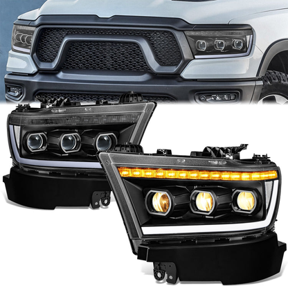 FAROS RAM 1500 2019-2024 - WITH FACTORY HALOGEN HEADLIGHTS - OE STYLE - 9005 HIGH / H11 LOW / 12961 MARKER - BLACK HOUSING / CLEAR CORNER