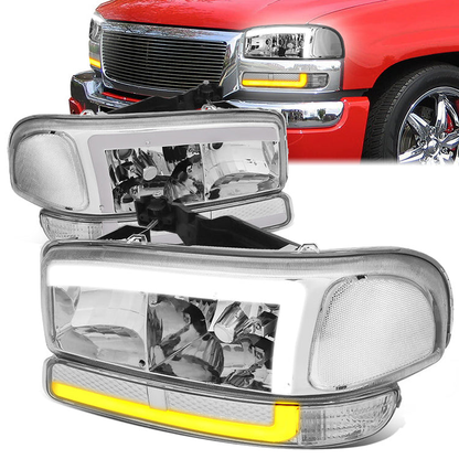 FAROS 99-06 GMC SIERRA 1500, YUKON / 01-06 SIERRA 1500 HD, SIERRA 2500 HD, SIERRA 3500 / 2007 SIERRA 1500, 1500 HD CLASSIC, SIERRA 3500 CLASSIC / 99-04 SIERRA 2500 / 00-06 YUKON XL 1500, YUKON XL 2500 - DOES NOT FIT DENALI, C3 TRIMS - SWITCHBACK LED DRL -