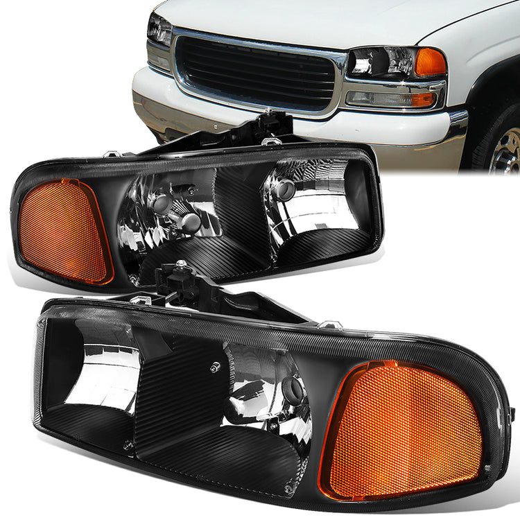 FAROS 99-07 GMC SIERRA 1500 / 99-04 2500 / 01-07 1500 HD/2500 HD/3500 HD / 99-06 YUKON / 00-06 YUKON XL 1500/2500 / 2001 SIERRA C3 - 2PC - 9005 LOW BEAM / HIGH BEAM - BLACK HOUSING / AMBER CORNER