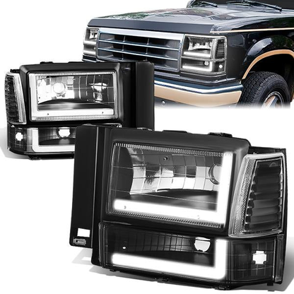 FAROS 91-94 FORD EXPLORER - LED RUNNING LIGHTS REQUIRE TAPPING INTO EXISTING WIRING - LED DRL - BLACK HOUSING / CLEAR CORNER - 9004 LOW BEAM / 9004 HIGH BEAM