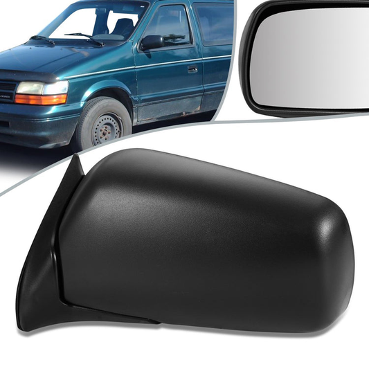 RETROVISOR MIRROR - 91-95 DODGE CARAVAN, VOYAGER, TOWN & COUNTRY - MANUAL - FOLDING - OEM - LEFT - TEXTURED/BLACK