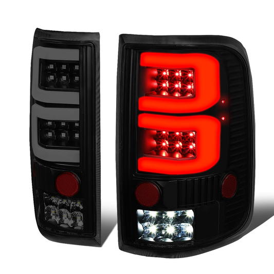 FAROS TRASEROS 04-08 FORD F-150 / LOBO - 3D - DUAL C-BAR LED - BLACK / SMOKE