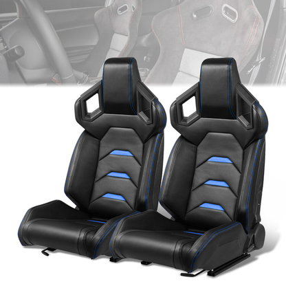 ASIENTOS RACING BLACK PVC + BLACK CARBON LOOKING LEATHER + LIGHT EDGE*STEEL SEAT FRAME & MEMORY FOAM*BLACK SAFETY BELT HOLES*WITH SINGLE ADJUSTOR & DOUBLE SLIDER