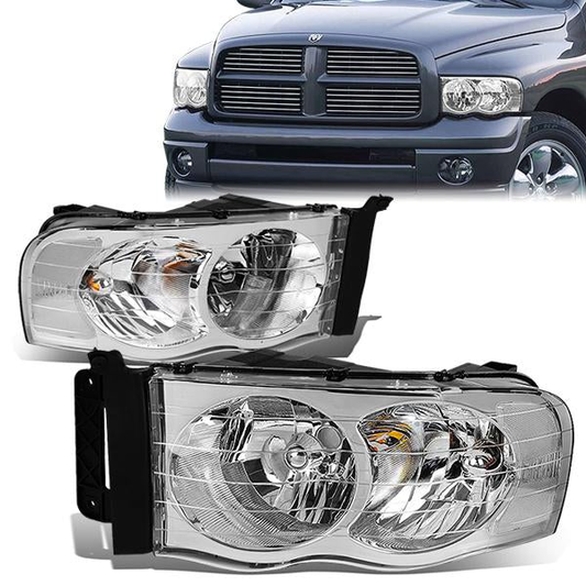 FAROS 02-05 DODGE RAM 1500 / 03-05 RAM 2500 , 3500 2/4-DOOR - CHROME HOUSING / CLEAR CORNER - 9007 LOW BEAM / HIGH BEAM