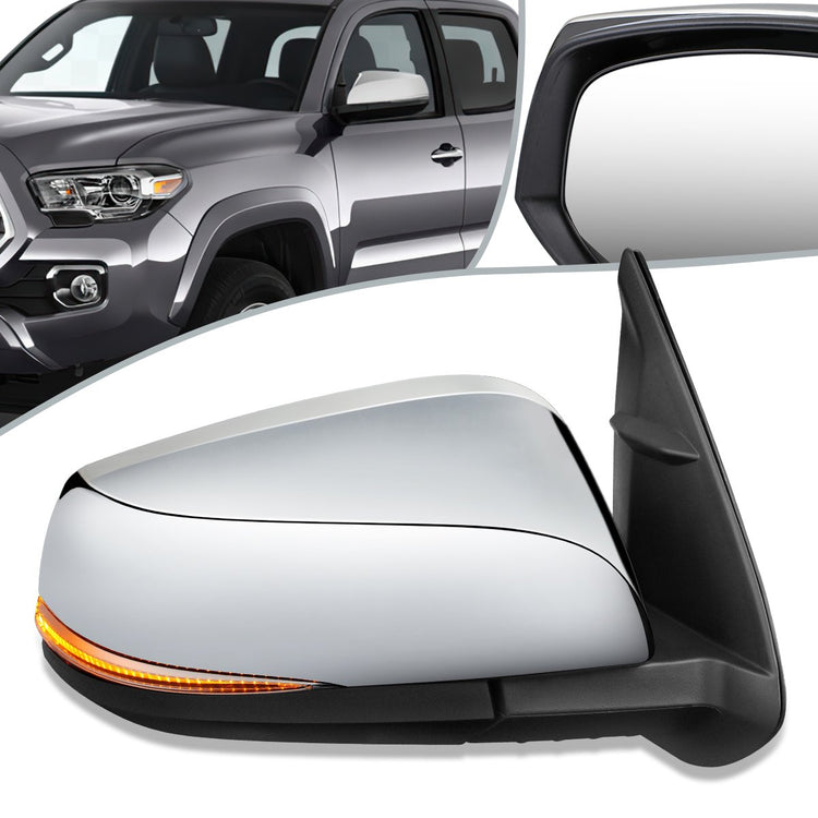 RETROVISOR MIRROR - OEM - 16-17 TOYOTA TACOMA - POWER MIRROR ADJUSTMENT - HEATED - W/ SIGNAL LIGHT - FOLDING - BLIND SPOT DETECTION - W/O PUDDLE LIGHT - ONLY FITS VEHICLES W/ MATCHING FUNCTIONS AS MIRROR - RIGHT - BLACK / CHROME COVER