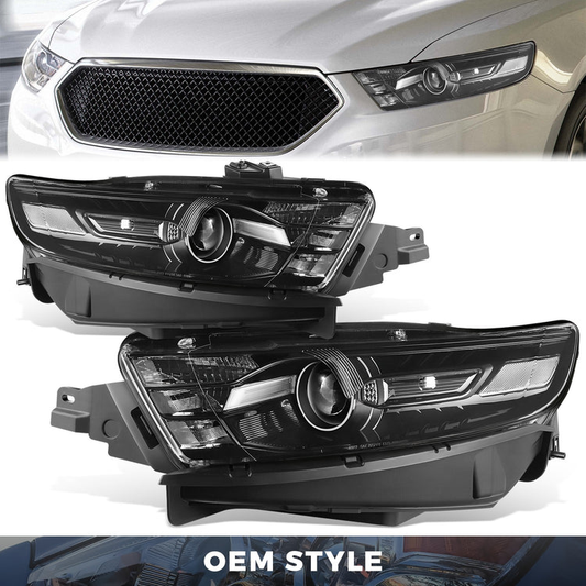 FAROS OE STYLE - 13-19 FORD TAURUS - FITS MODELS WITH FACTORY HALOGEN HEADLIGHTS - 9012 HIGH / LOW BEAM / 3457NA TURN SIGNAL / WY5W SIDE MARKER - BLACK HOUSING - CLEAR REFLECTOR