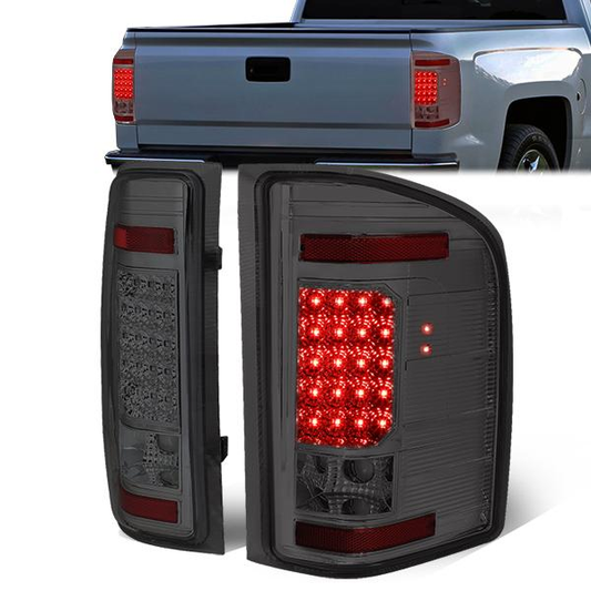 FAROS TRASEROS 07-13 CHEVY SILVERADO 1500 , GMC SIERRA 1500 / 07-14 CHEVY SILVERADO 2500HD , 3500HD , GMC SIERRA 2500HD , 3500HD - LED - CHROME / SMOKE