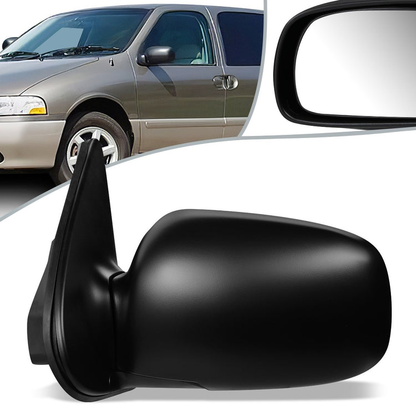 RETROVISOR MIRROR - OEM - 99-02 NISSAN QUEST - MANUAL - BLACK MATERIAL - LEFT