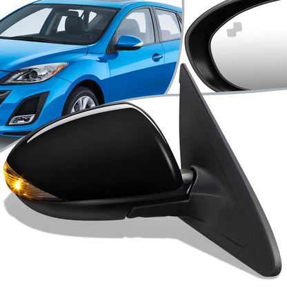 RETROVISOR MIRROR - OEM - 10-13 MAZDA 3 - POWERED - HEATED - W/ SIGNAL LIGHT - W/ BSD - FOLDING - BLACK MATERIAL - RIGHT