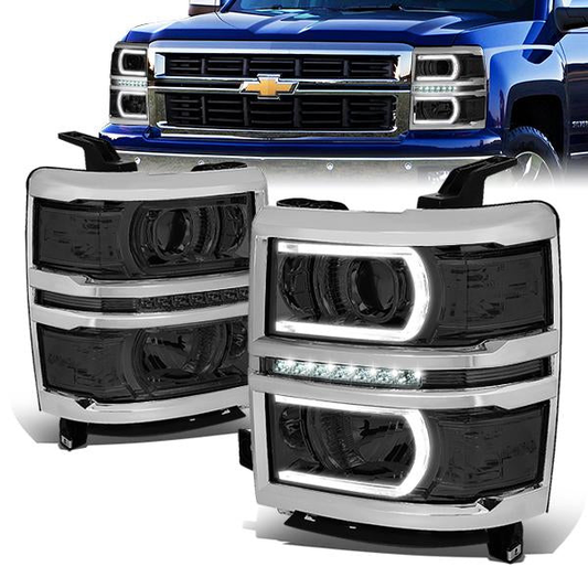 FAROS 14-15 CHEVROLET SILVERADO 1500 - LED DRL - SMOKE HOUSING / CLEAR CORNER - H1 LOW BEAM / 9005 HIGH BEAM