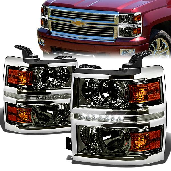 FAROS 14-15 CHEVY SILVERADO 2500 / 3500 / 14-16 SILVERADO 1500 / 2015 SILVERADO 3500 2/4-DOOR - LED - PROJECTOR - SMOKE HOUSING / AMBER CORNER - H11 LOW BEAM / 9005 HIGH BEAM
