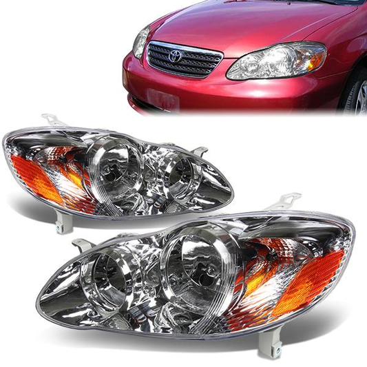 FAROS 03-08 TOYOTA COROLLA - 9006 LOW BEAM / 9005 HIGH BEAM / 3157A TURN SIGNAL - CHROME HOUSING / AMBER CORNE