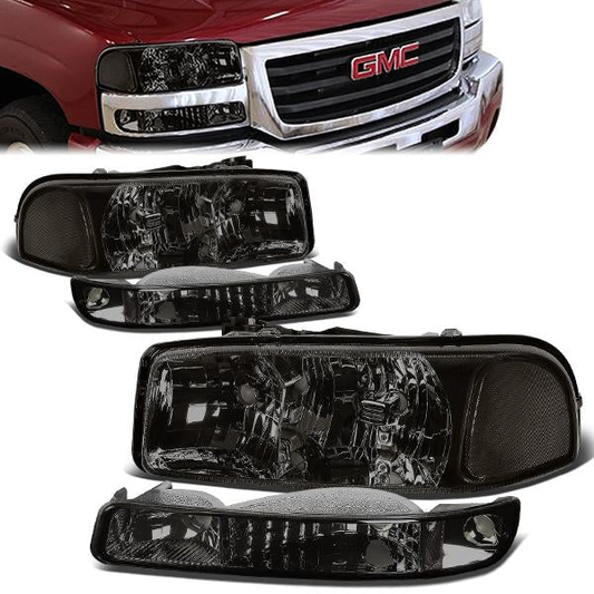 FAROS 99-07 GMC SIERRA 1500 / 99-04 2500 / 01-07 1500 HD/2500 HD/3500 HD / 99-06 YUKON / 00-06 YUKON XL 1500/2500 / 2001 SIERRA C3 - 4PC - 9005 LOW BEAM / HIGH BEAM - SMOKE HOUSING / CLEAR CORNER