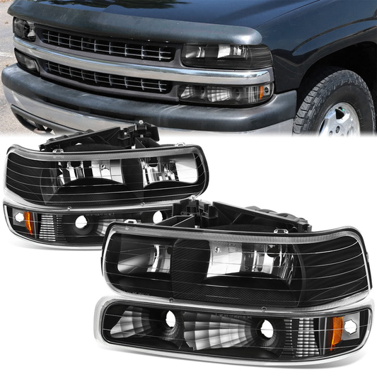 FAROS 99-02 CHEVY SILVERADO/AVALANCHE//WHITE HOOD, YELLOW REVERSE, BLACK BACKGROUND 4P LIGHT WITH BLUE LIGHT BULB