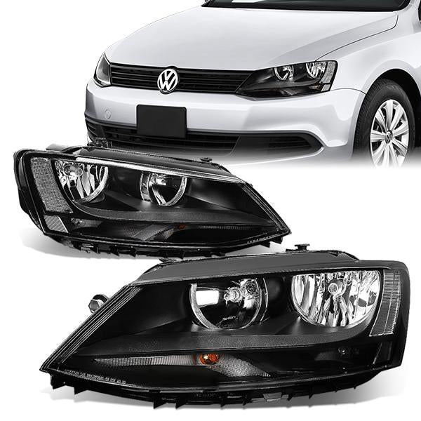 FAROS 11-17 VW JETTA - FITS MODELS W/ HALOGEN HEADLIGHTS ONLY - H7 LOW BEAM / HIGH BEAM / 7507 TURN SIGNAL - BLACK HOUSING / CLEAR CORNER