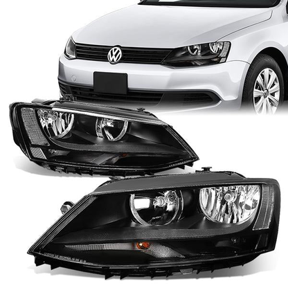 FAROS 11-17 VW JETTA - FITS MODELS W/ HALOGEN HEADLIGHTS ONLY - H7 LOW BEAM / HIGH BEAM / 7507 TURN SIGNAL - BLACK HOUSING / CLEAR CORNER