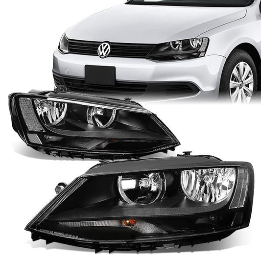 FAROS 11-17 VW JETTA - FITS MODELS W/ HALOGEN HEADLIGHTS ONLY - H7 LOW BEAM / HIGH BEAM / 7507 TURN SIGNAL - BLACK HOUSING / CLEAR CORNER