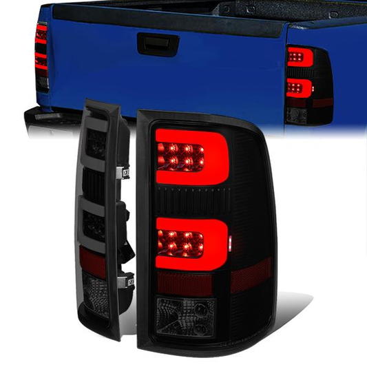 FAROS TRASEROS 07-13 GMC SIERRA 1500 - 07-14 GMC SIERRA 2500HD 3500HD - DOES NOT FIT DUALLY MODELS, DOES NOT FIT DENALI MODELS, DOES NOT FIT MODELS WITH 921 BACKUP BULB MODELS - 3D - LED - BLACK / SMOKE