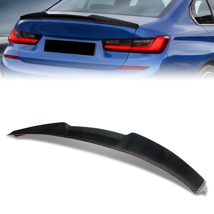 SPOILER CAR TRUNK SPOILER - 22 BMW 320I / 19-22 BMW 330I / 19-22 BMW 330I XDRIVE / 20-22 BMW 330E / 21-22 BMW 330E XDRIVE / 20-22  BMW 330E XDRIVE / 20-22 BMW M340I  - FITS SEDAN MODELS ONLY - CARBON FIBER BLACK