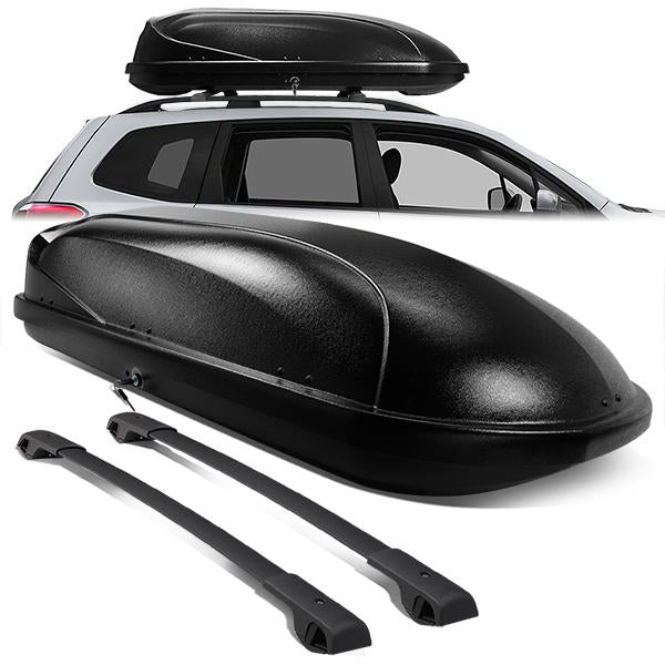 PORTAEQUIPAJE ROOF RACK CROSS BARS + CARGO ROOF BOX - 14-18 SUBARU FORESTER - MOUNTS ONTO OEM ROOF RAILS - BLACK