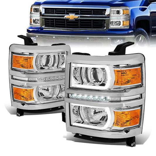 FAROS 14-15 CHEVROLET SILVERADO 1500 - LED DRL - CHROME HOUSING / AMBER CORNER - H1 LOW BEAM / 9005 HIGH BEAM