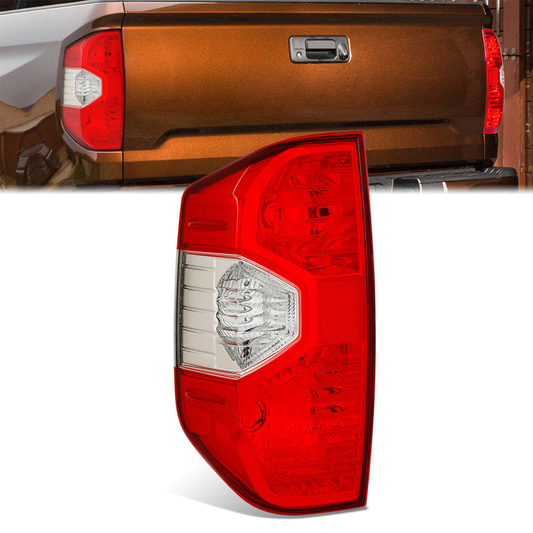 FAROS TRASEROS TY-822-L - FITS 14-21 TOYOTA TUNDRA - PASSENGER RIGHT SIDE - TAIL LIGHT REPLACEMENT (FITS: TOYOTA TUNDRA) - RED+CLEAR LENS - NO LAMP HOLDER, NO BULB - JUST ONE PC LEFT SIDE