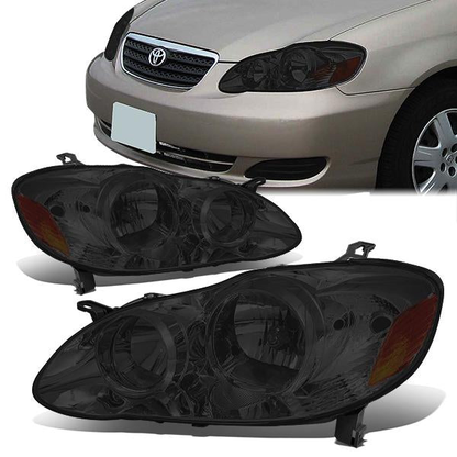 FAROS 03-08 TOYOTA COROLLA - 9006 LOW BEAM / 9005 HIGH BEAM / 3157A TURN SIGNAL - SMOKE HOUSING / AMBER CORNER