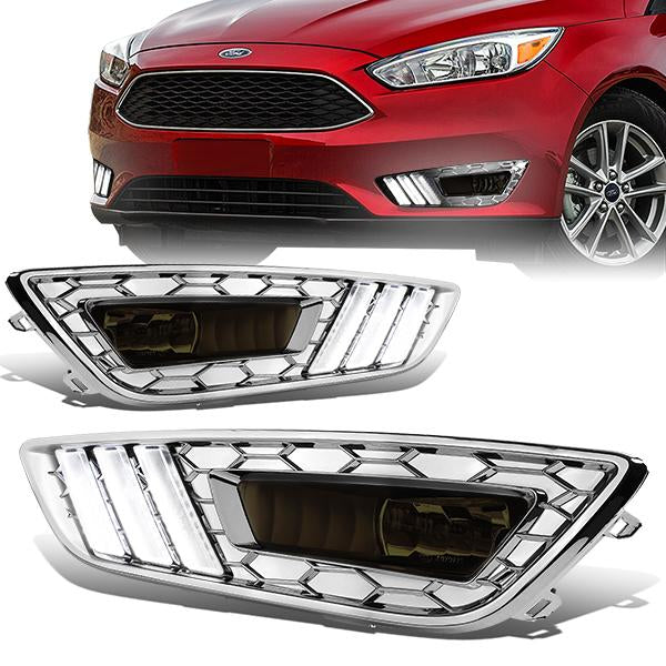 FAROS DE NIEBLA 15-17 FORD FOCUS 4-DR - DOES NOT FIT ELECTRIC MODELS - LED DRL - W/ BEZEL - NO SWITCH - CHROME / SMOKE