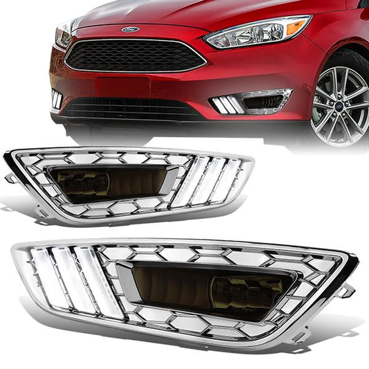 FAROS DE NIEBLA 15-17 FORD FOCUS 4-DR - DOES NOT FIT ELECTRIC MODELS - LED DRL - W/ BEZEL - NO SWITCH - CHROME / SMOKE
