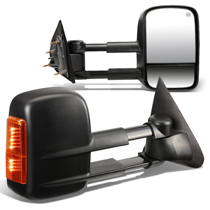 RETROVISORES EXTENDIBLES TOWING MIRROR - 14-18 CHEVY SILVERADO 1500 / 14-20 GMC SIERRA 1500 / 15-20 CHEVY SILVERADO 2500HD, 3500HD, GMC SIERRA 2500HD, 3500HD - PAIR - POWERED W/ HEATED - BLACK - AMBER SIGNAL