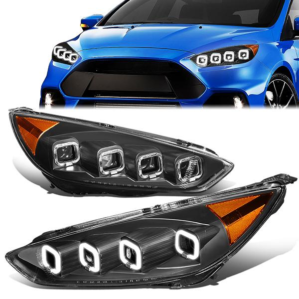 FAROS 15-18 FORD FOCUS - FITS MODELS WITH HALOGEN HEADLIGHTS ONLY - FITS MODELS WITHOUT LED DRL - SEQUENTIAL HALO - PROJECTOR HIGH / LOW BEAM - BLACK HOUSING / AMBER CORNER