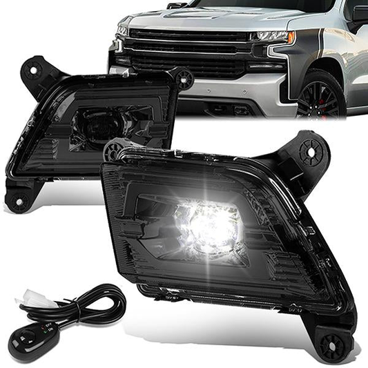 FAROS DE NIEBLA 19-20 CHEVY SILVERADO 1500, NEW BODY - DOES NOT FIT 2019 LEGACY AND LIGHT DUTY MODELS - LED - WITH SWITCH - SMOKE