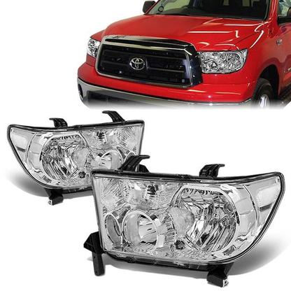 FAROS 07-13 TOYOTA TUNDRA / 08-17 TOYOTA SEQUOIA - DOES NOT FIT 09-12 TUNDRA W/ HEADLIGHT LEVEL ADJUSTER - DOES NOT FIT '12 SEQUOIA WITH HEADLIGHT WASHER - H11 LOW BEAM / 9005 HIGH BEAM / 4157NA TURN SIGNAL - CHROME HOUSING / CLEAR CORNER