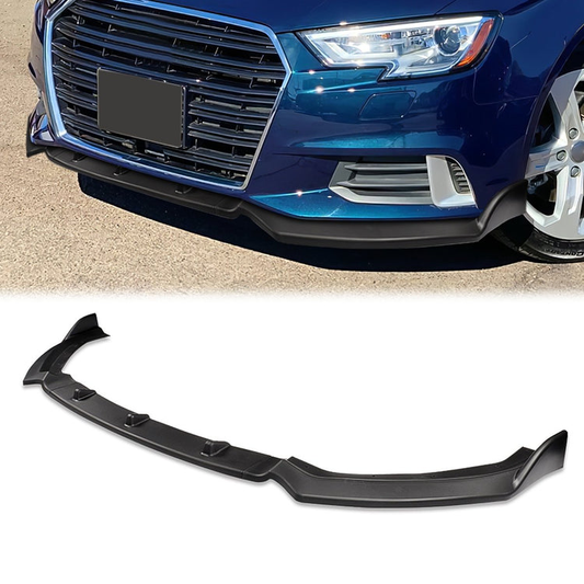 LIP FRONTAL 17-20 AUDI A3, S3 - FITS PREMIUM PLUS, S-LINE ONLY - REQUIRES DRILLING BUMPER FOR INSTALLATION - 3PC - MATTE BLACK